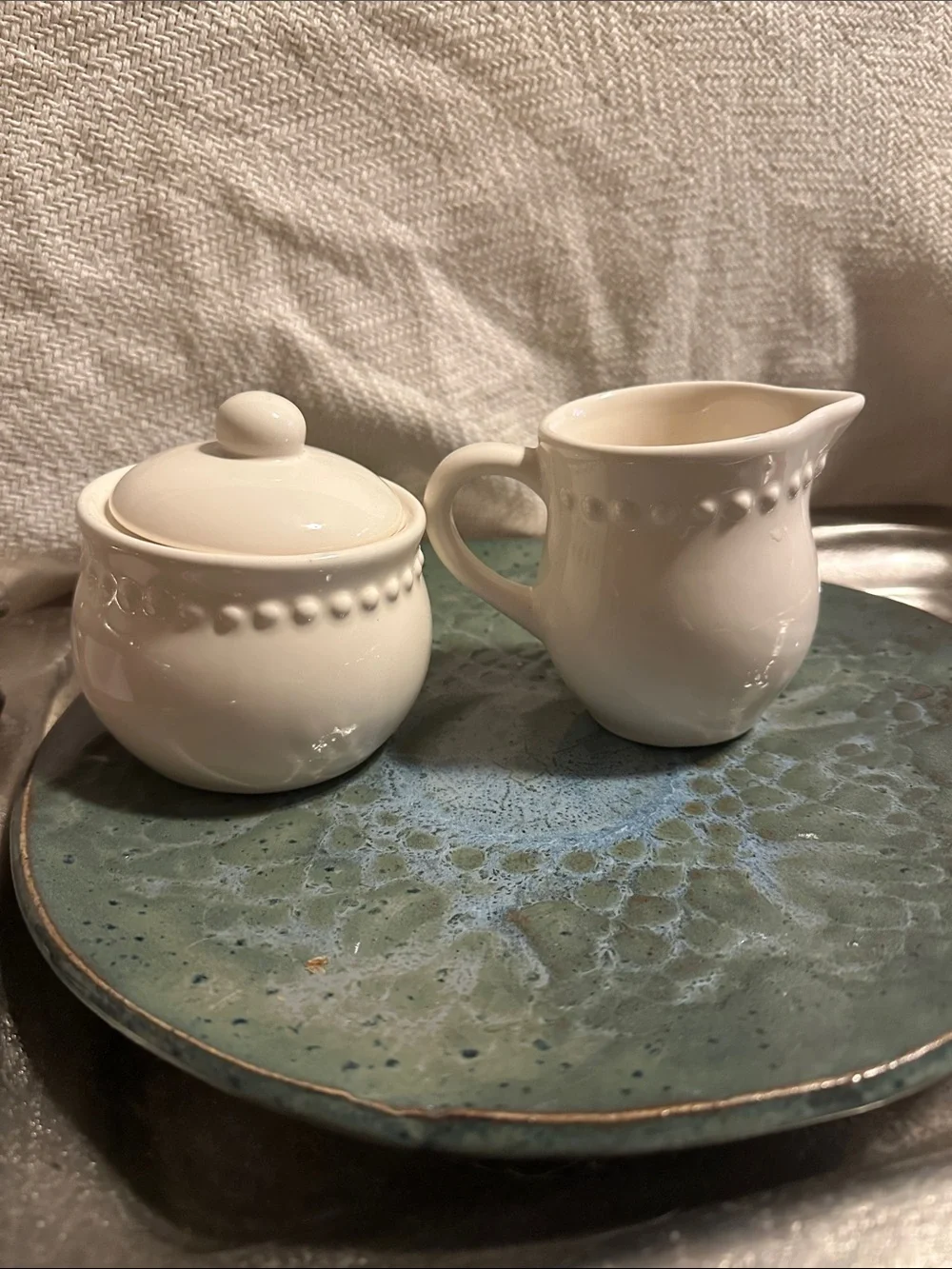 Pottery Barn Emma White Sugar Bowl and Creamer Set - Home Dining